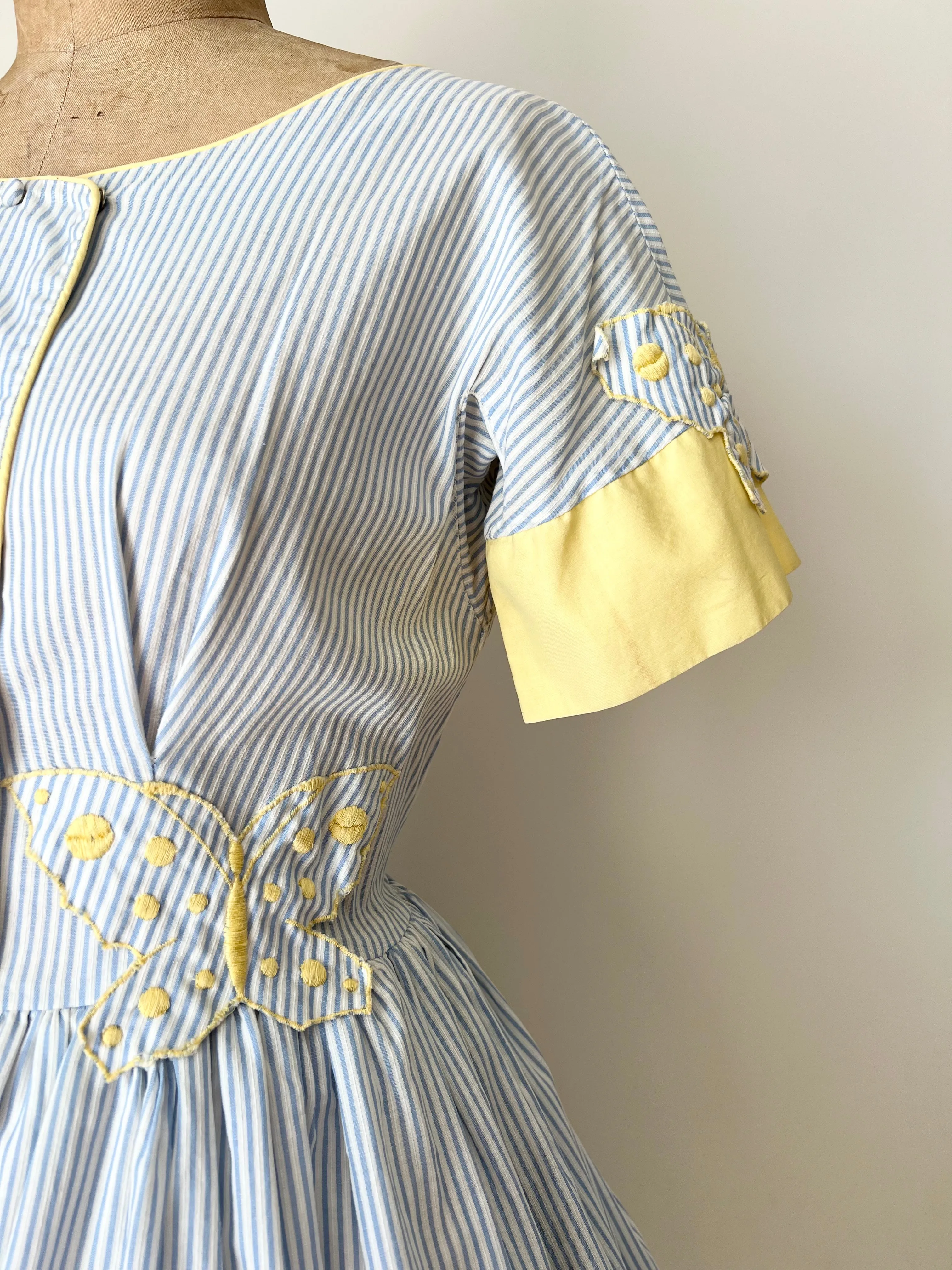 1950s Seersucker Butterfly Dress M/L