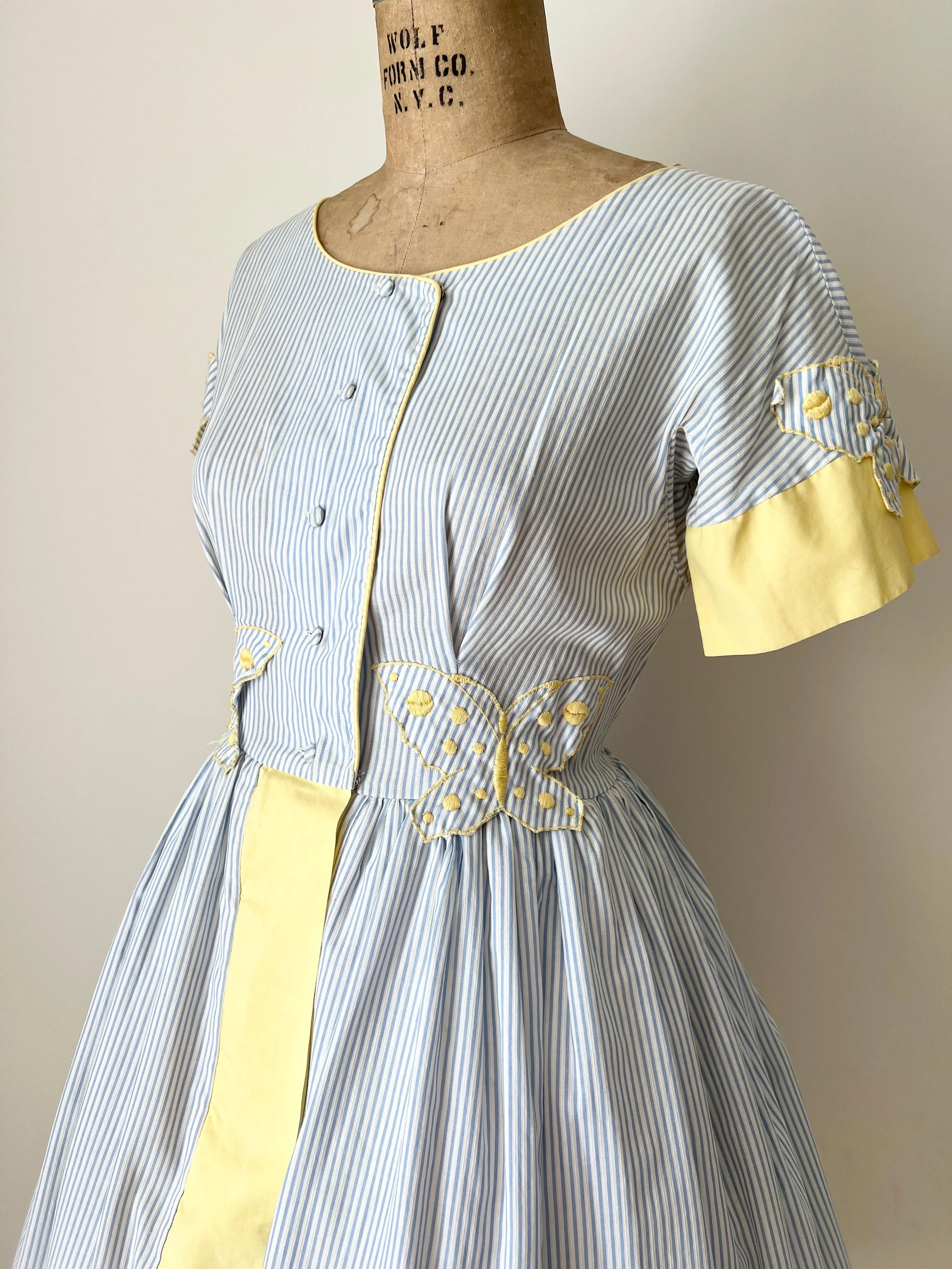 1950s Seersucker Butterfly Dress M/L