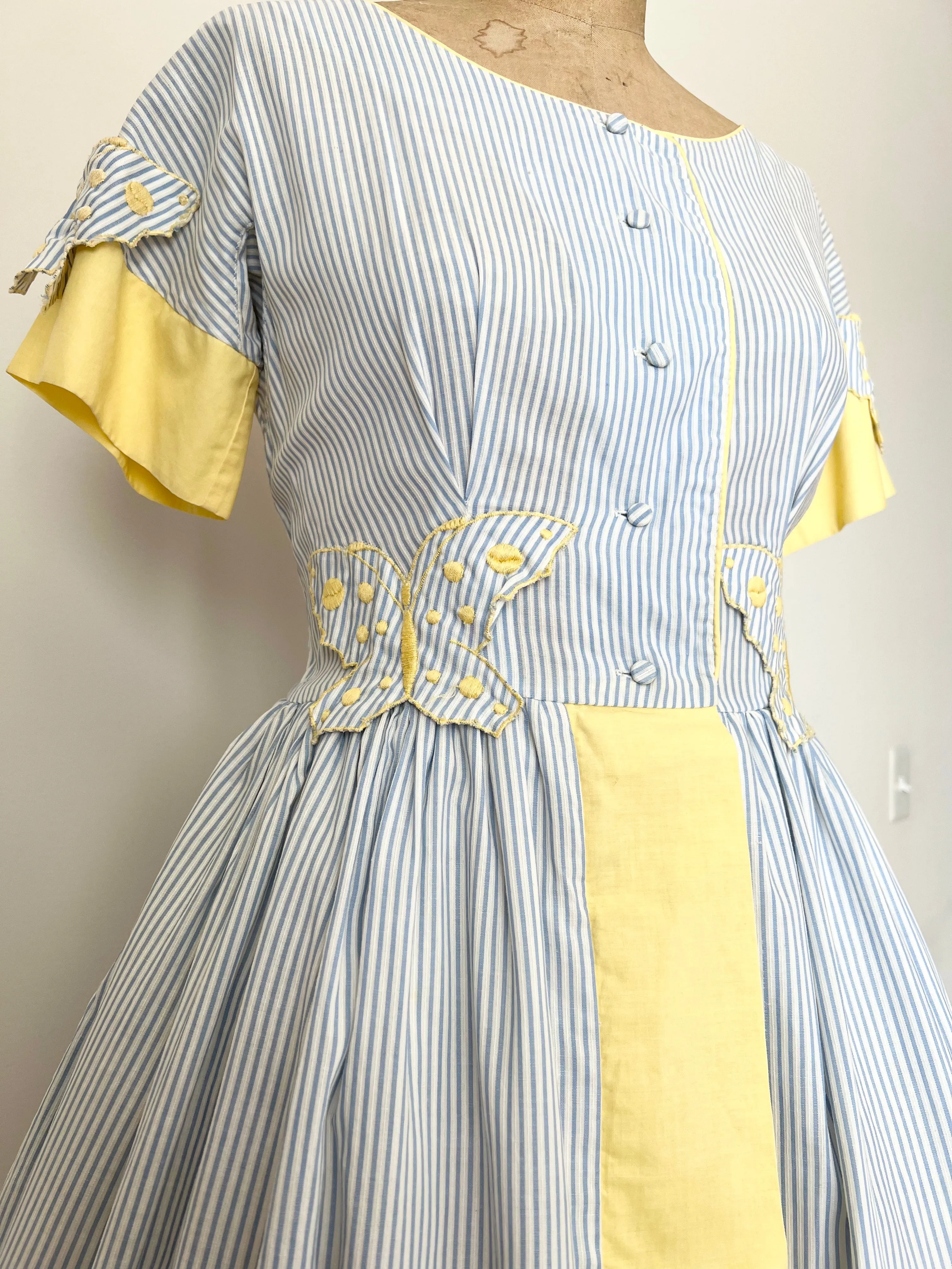 1950s Seersucker Butterfly Dress M/L