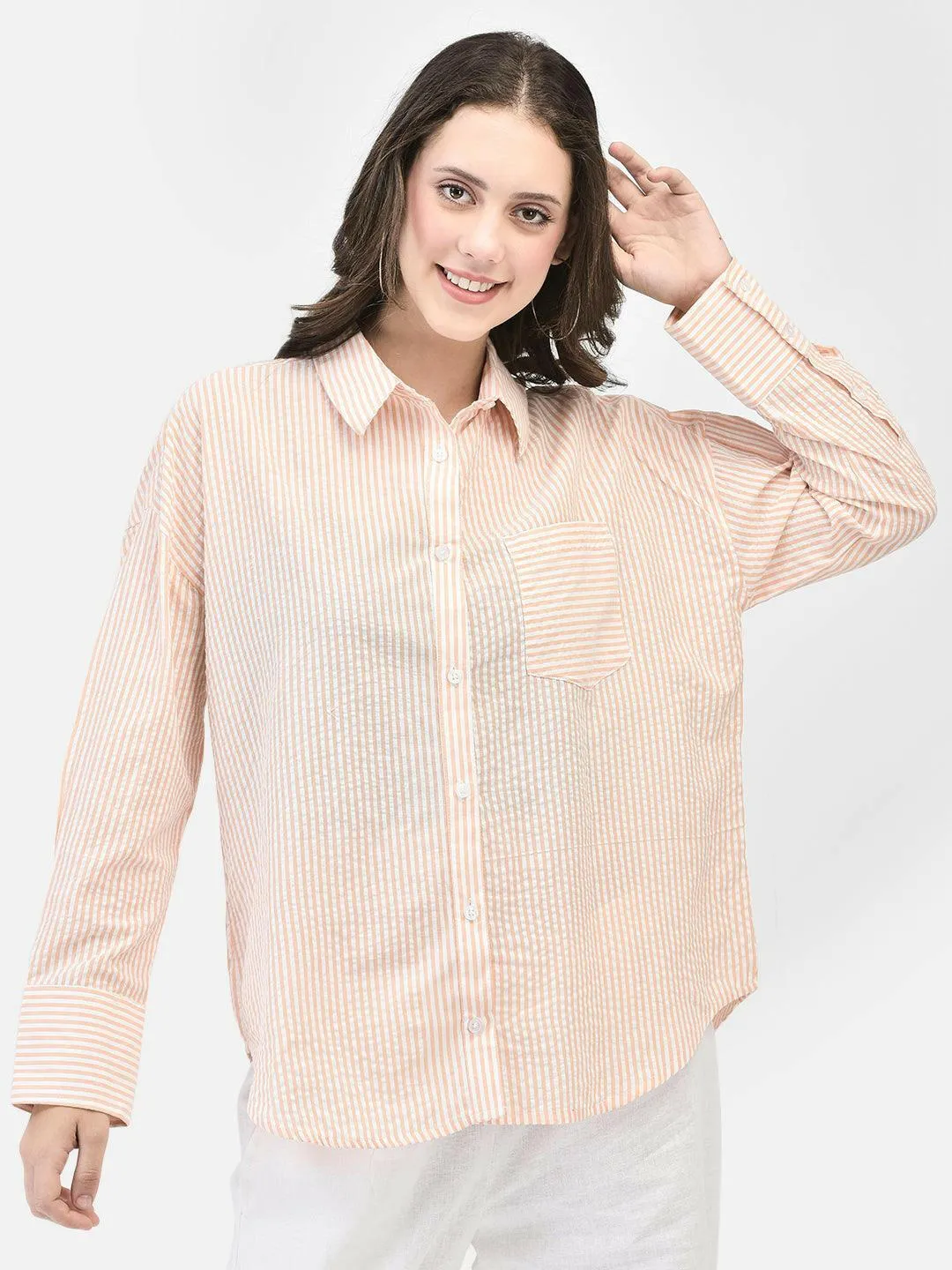 APRICOT SEERSUCKER SHIRT