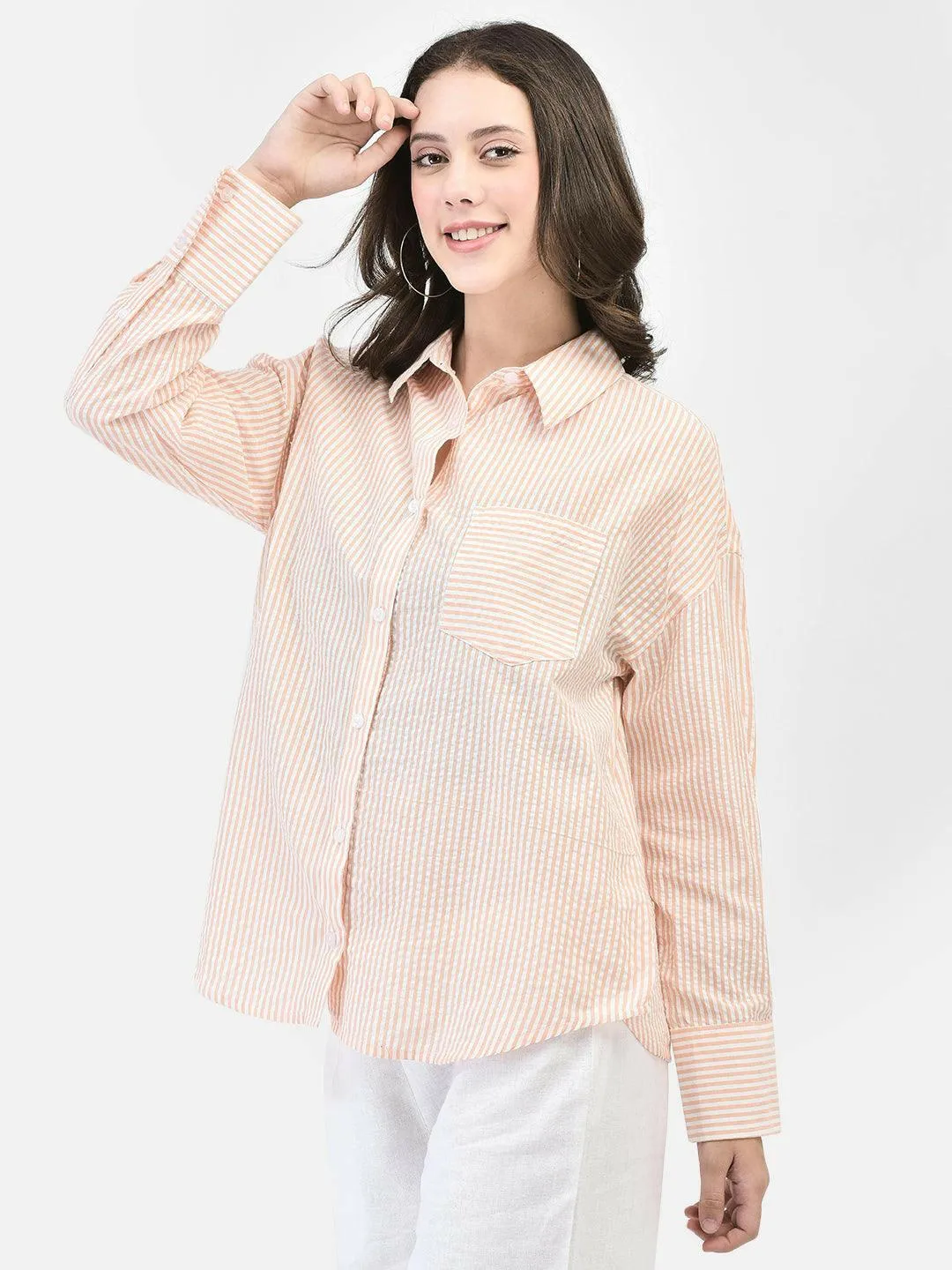 APRICOT SEERSUCKER SHIRT
