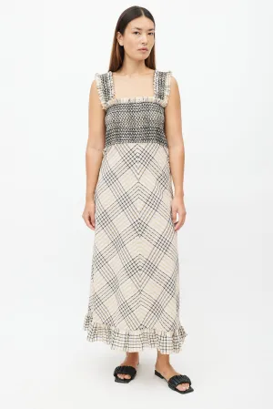 Beige & Multicolour Plaid Seersucker Dress