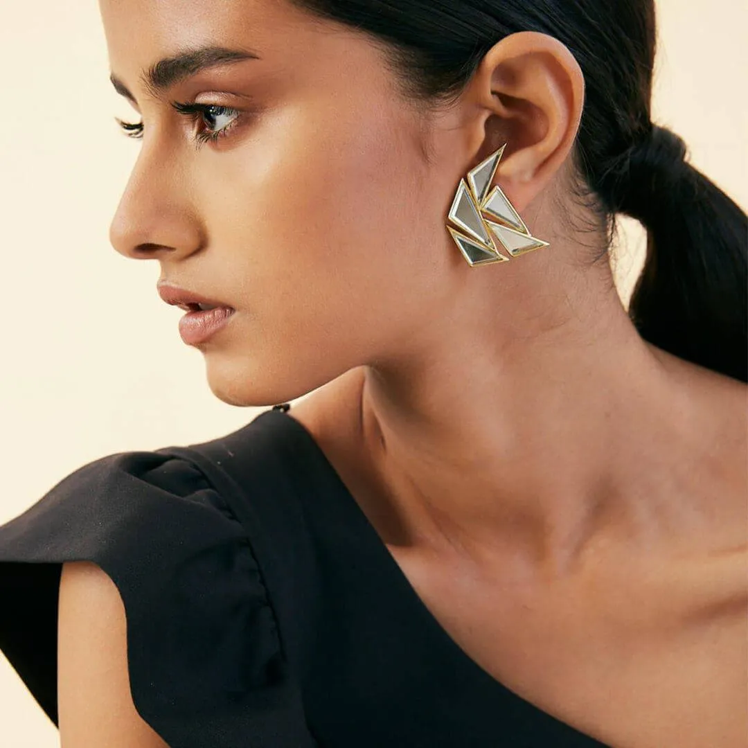 Demi Goddess Mirror Cluster Stud Earrings