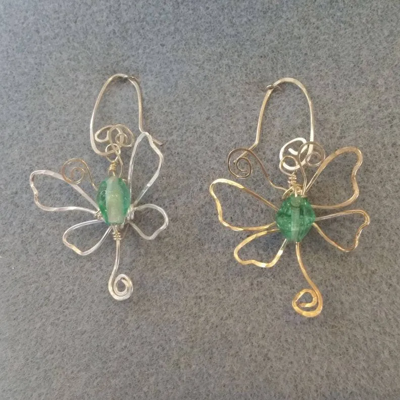 Fairytale Wire Dragonfly Earrings in Sea Green