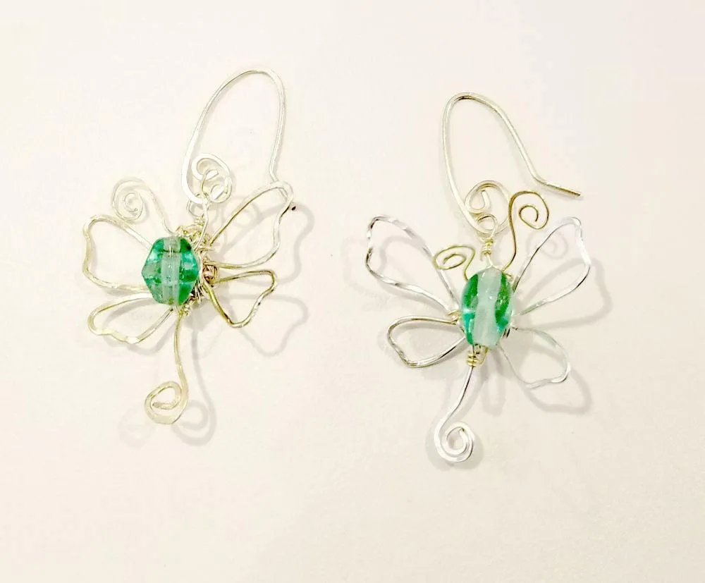 Fairytale Wire Dragonfly Earrings in Sea Green