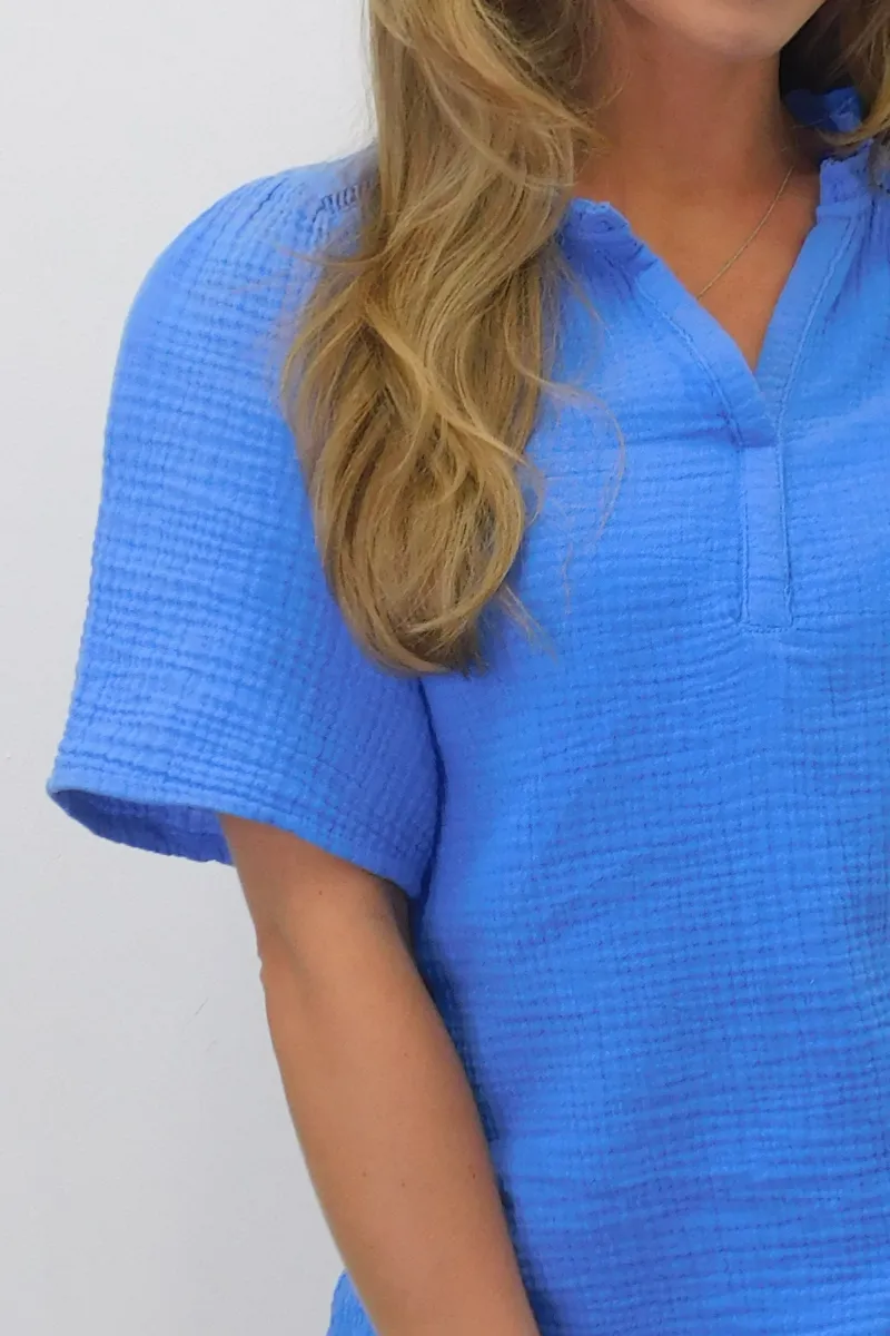 Famous Store Cornflower Blue Seersucker Top