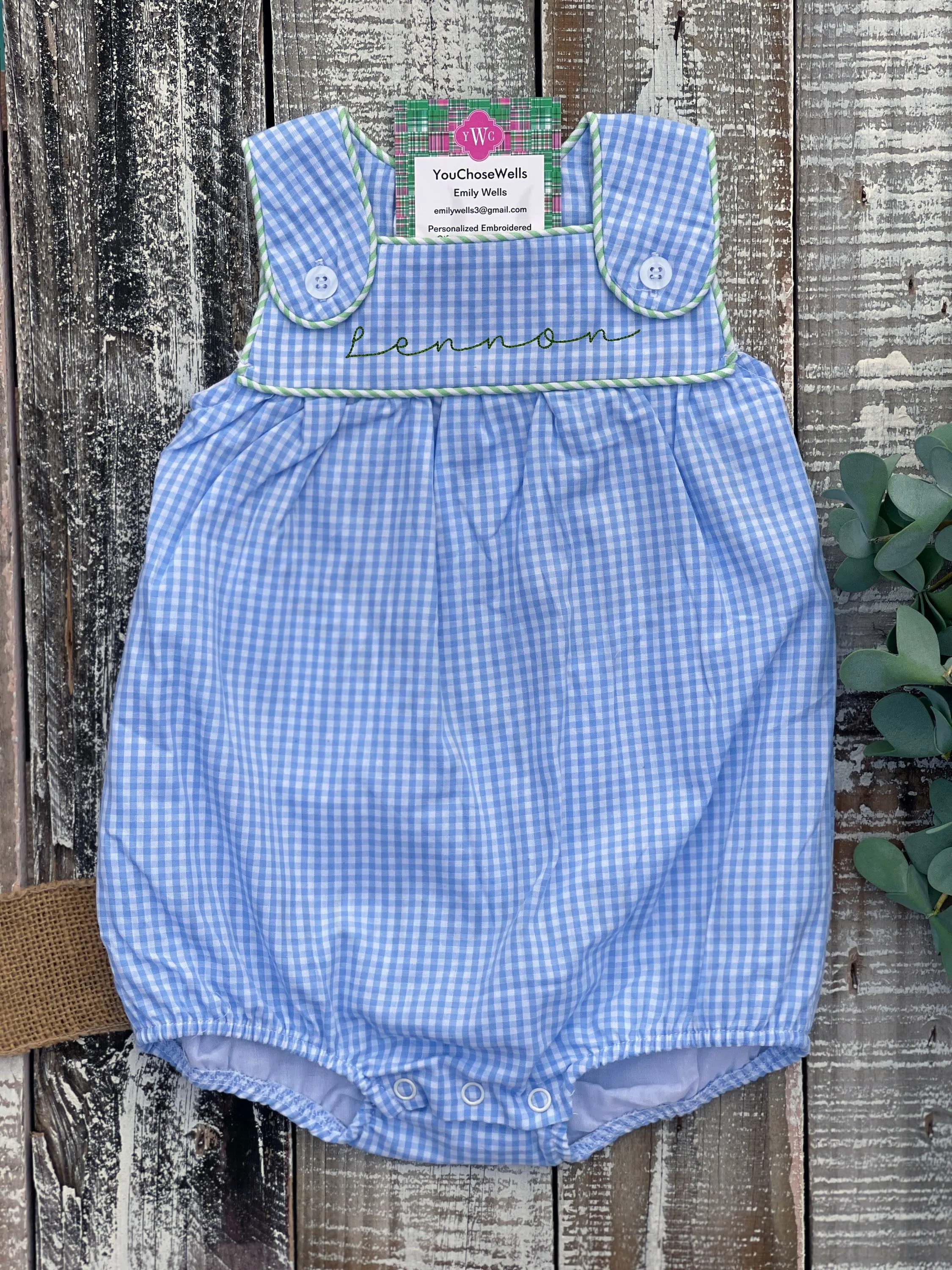 Girl, Boy, Monogrammed Floral Dress and Gingham Bubble, Sibling Sets, Matching Dress & Bubble, Baby, Custom, Embroidered, Personalized