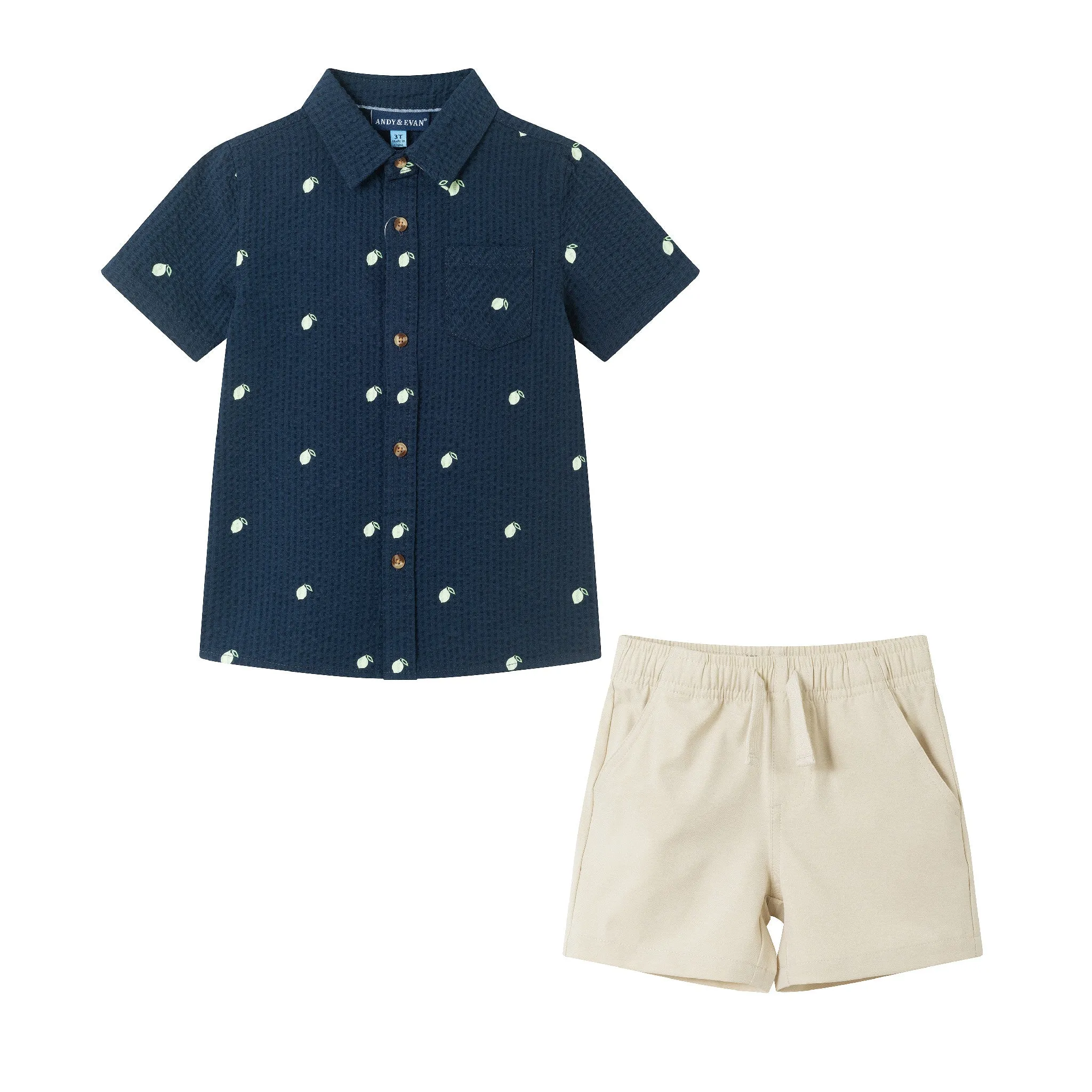 Kids (2-8) Seersucker Short Sleeve Buttondown Set | Navy Limes