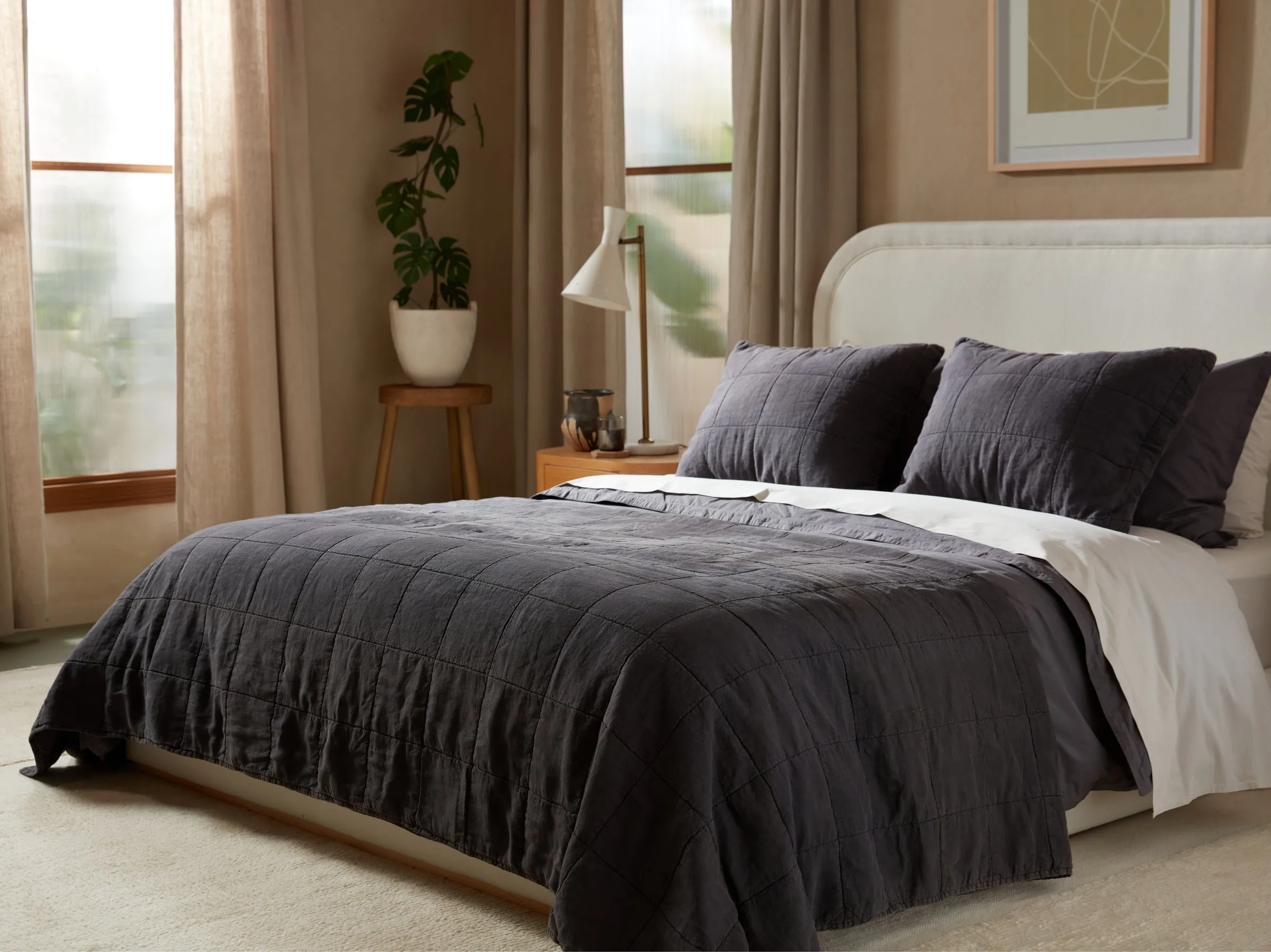 Linen Box Quilted Sham Set (Coal)