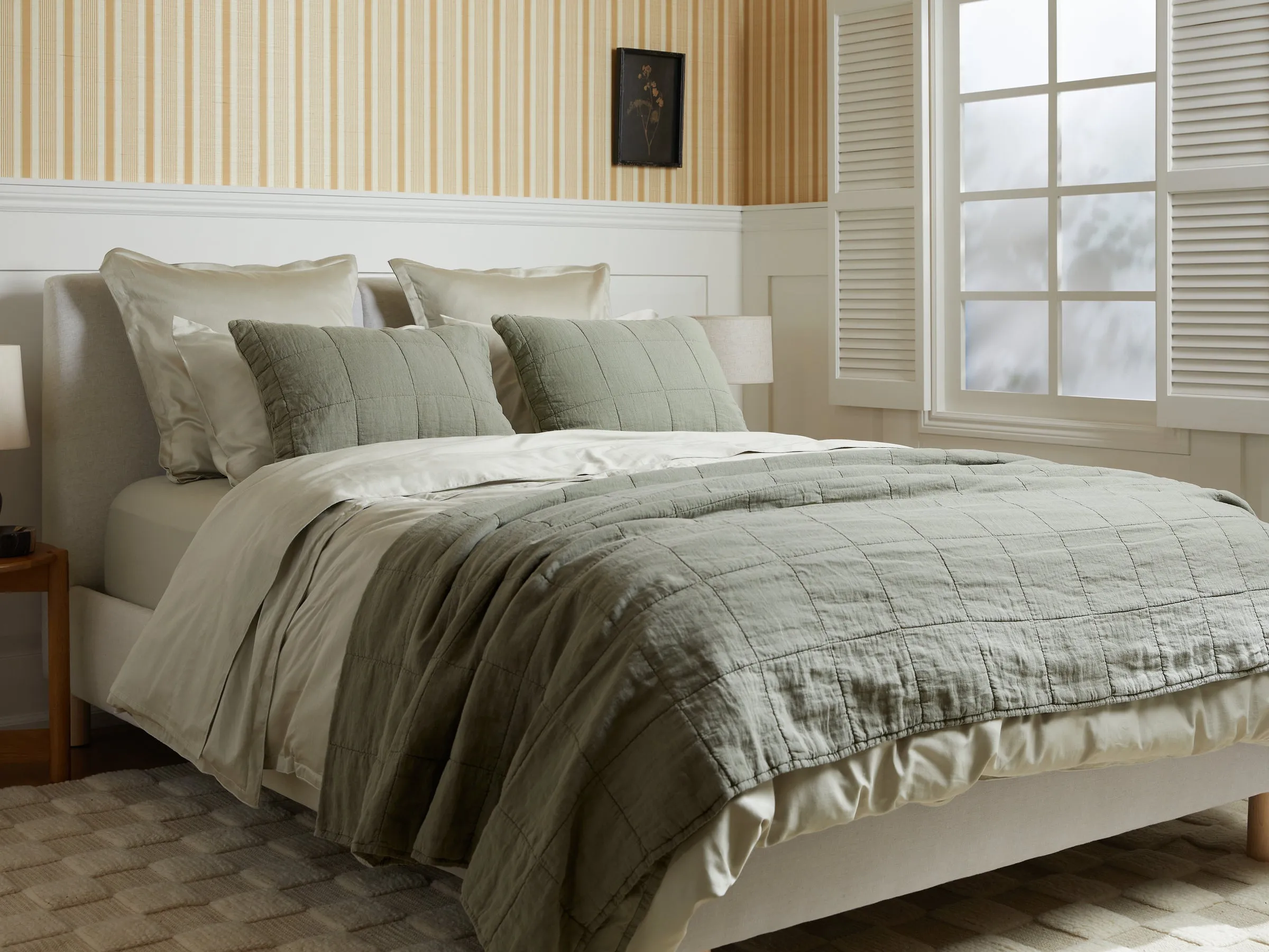 Linen Box Quilted Sham Set (Moss)