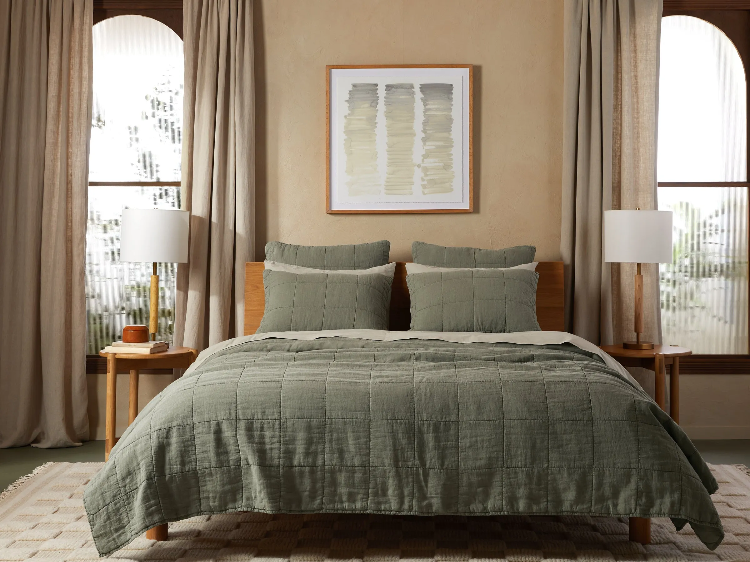 Linen Box Quilted Sham Set (Moss)