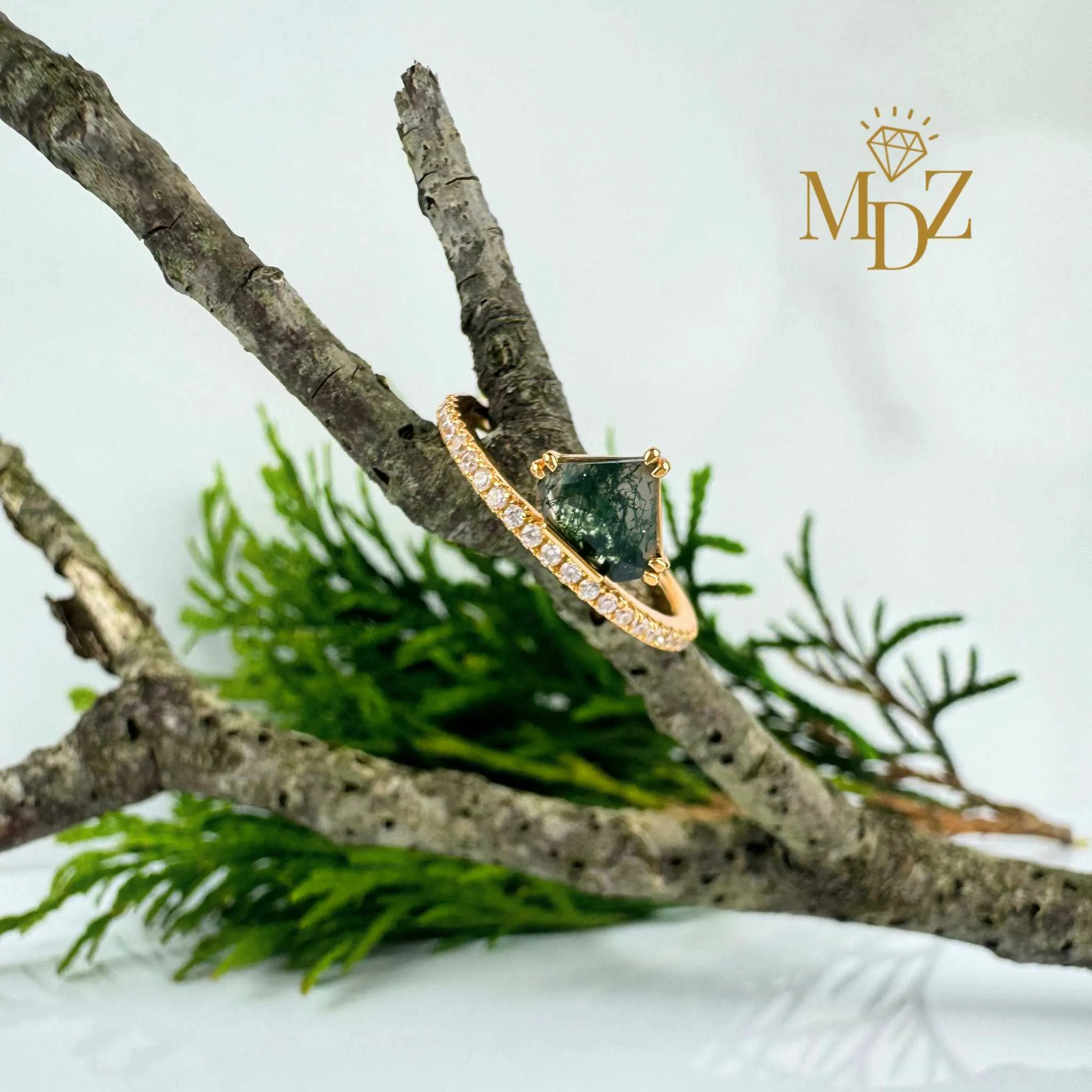 Minimalist Moss Agate Ring