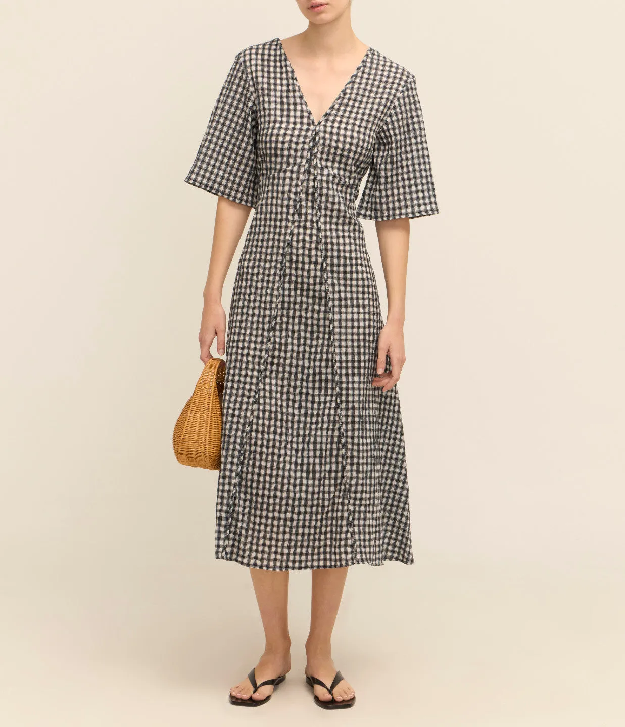 Seersucker Maxi Dress in Black and White Check