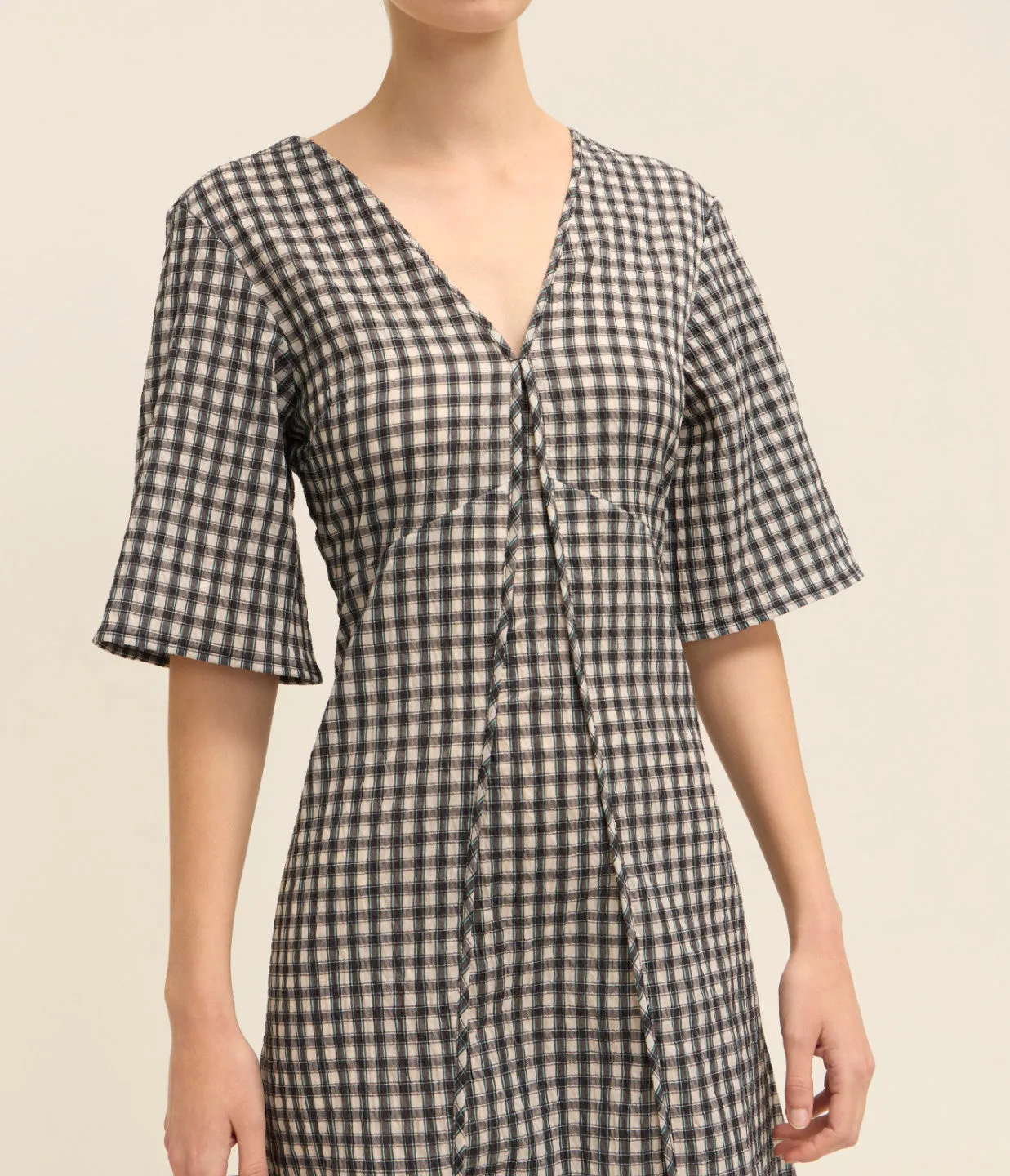 Seersucker Maxi Dress in Black and White Check