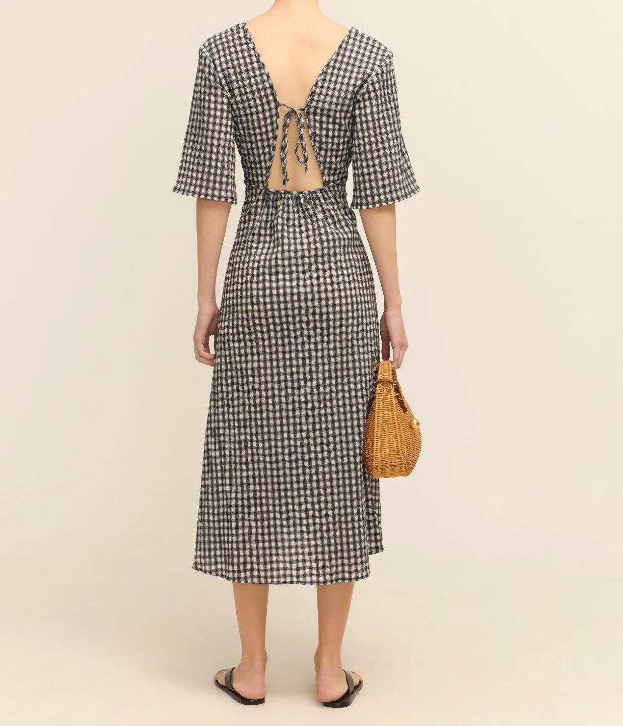 Seersucker Maxi Dress in Black and White Check
