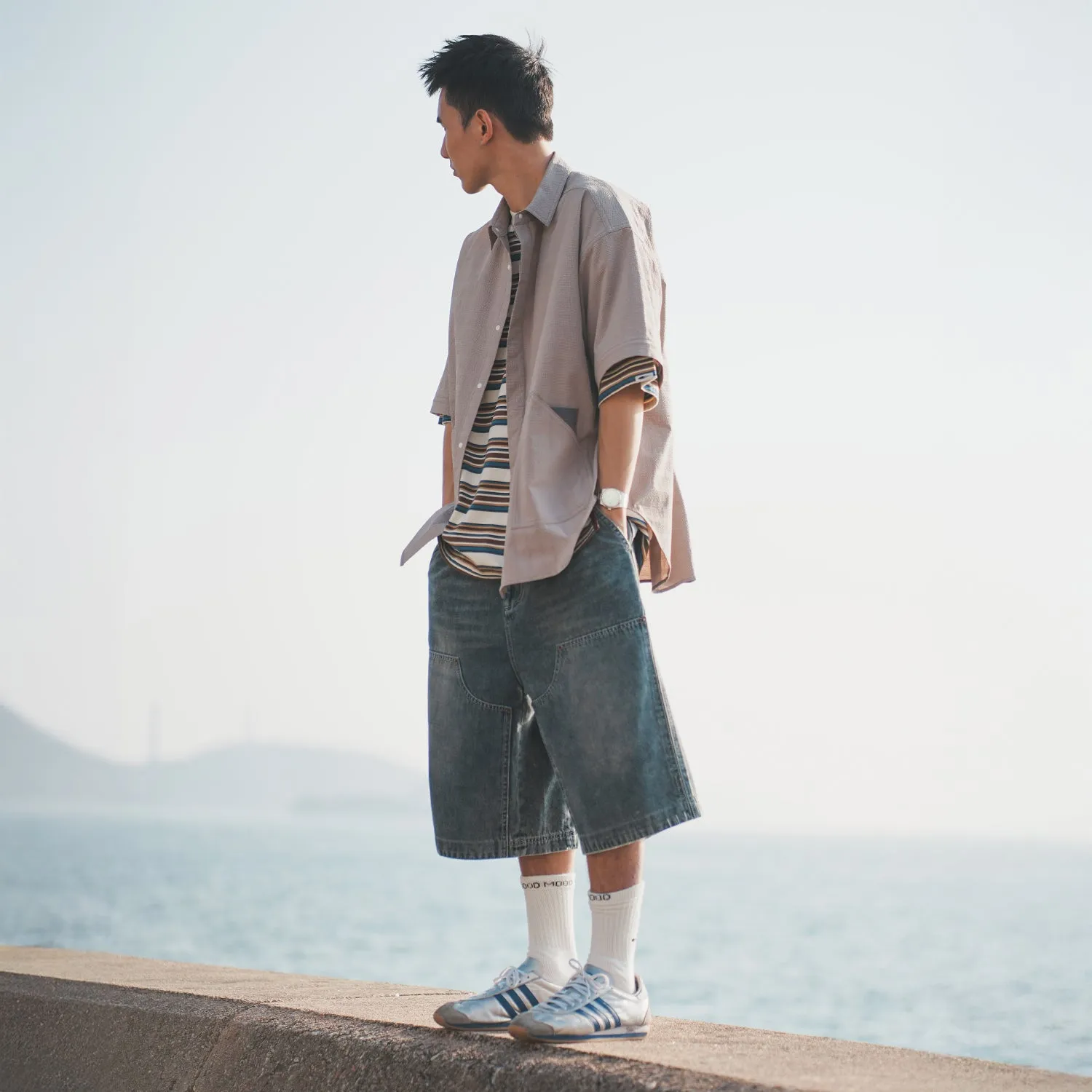 (ST444) 2 Ways Seersucker Shirt